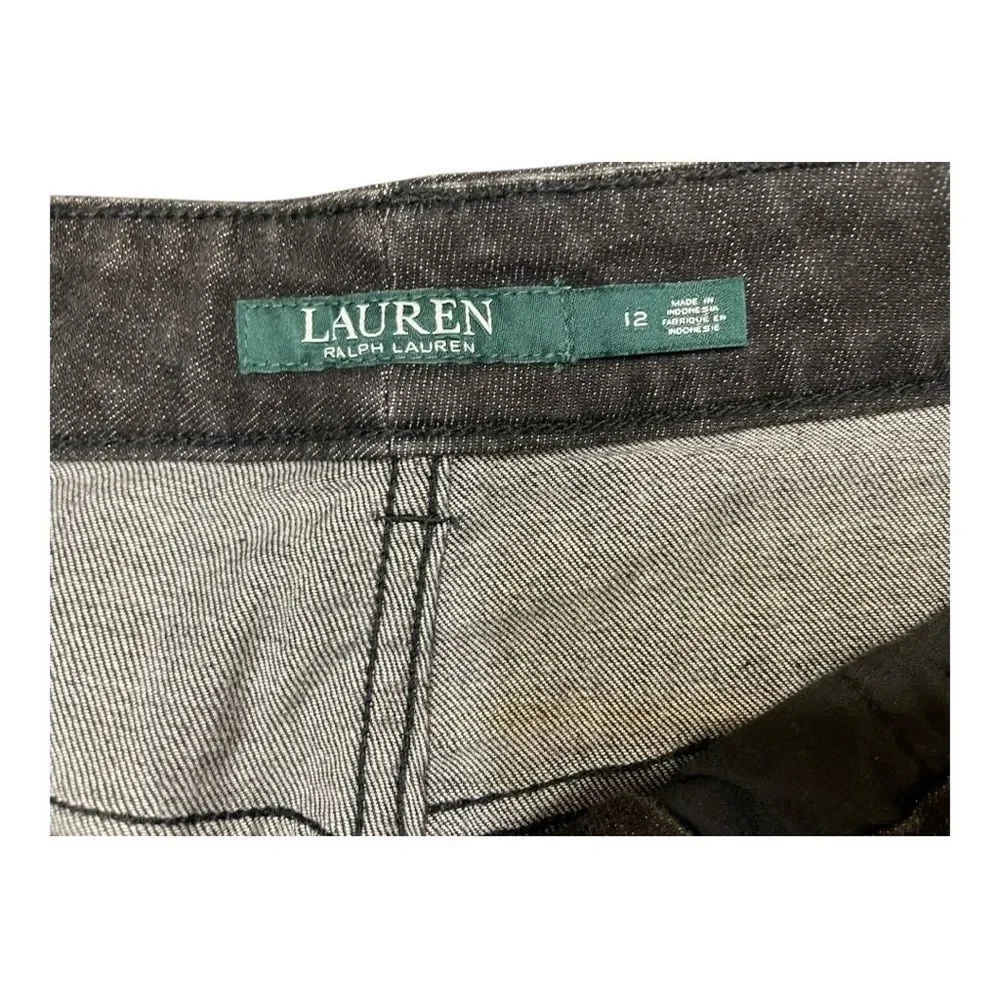 Lauren Ralph Lauren Black Straight Leg Jeans Size 12 Hemmed Classic Preppy - Picture 4 of 9